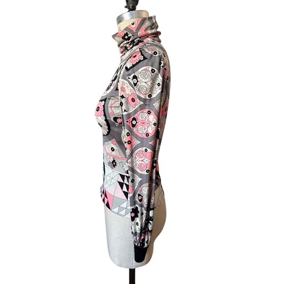 Vintage Emilio Pucci Silk Turtleneck Groovy Print Blouse Size 4 - Picture 4 of 9